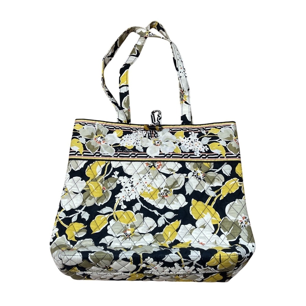 Vera Bradley‎ Dogwood Quilted Large Tote Bag Purse Yellow Black Foral Retired